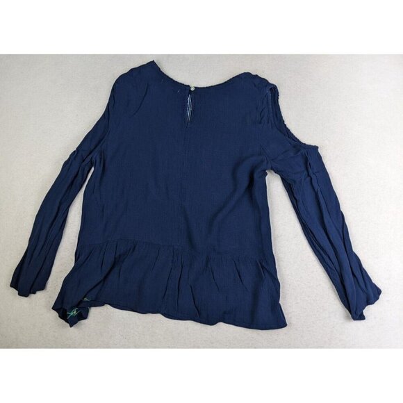 John Paul Richard Women's Top Size Large Blue Embroidered Peasant Boho Cut-Outs - Picture 14 of 14